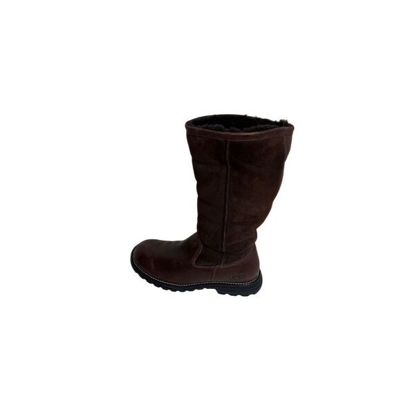 UGG Women's Brooks Tall Brown Leather Sheepskin Knee High Boots size 8 - Picture 2 of 10